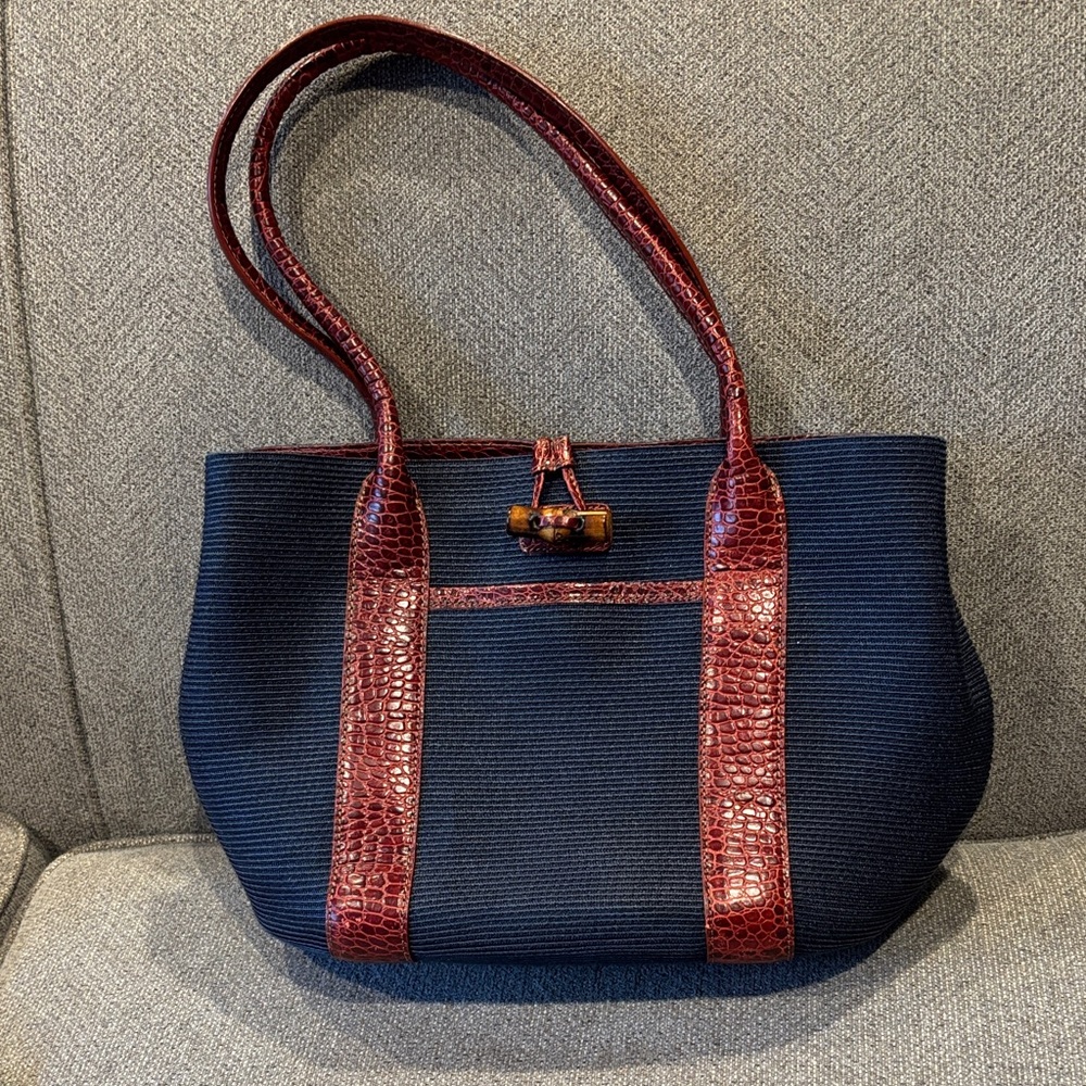 Eric Javits Elegant Navy and Burgundy Tote Bag
